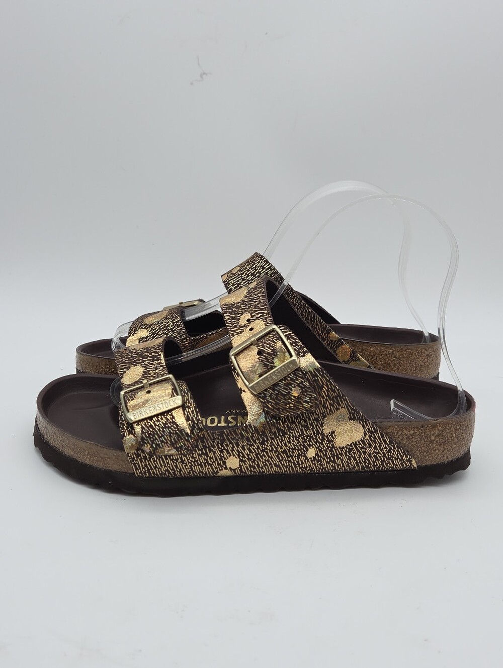 Birkenstock Exquisite Arizona Lux Metallic Sandals Brown Gold Size 36 5.5 Wide